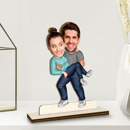 Custom Photo Funny Couple Carrying - Gift For Couples, Husband, Wife - Personalized Custom Shaped 2-Layered Wooden Plaque