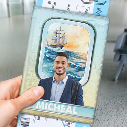 Custom Photo Plane Window - Birthday Gift For Traveling Lover, Him, Her, Family, Trippin', Vacation - Personalized Passport Cover, Passport Holder