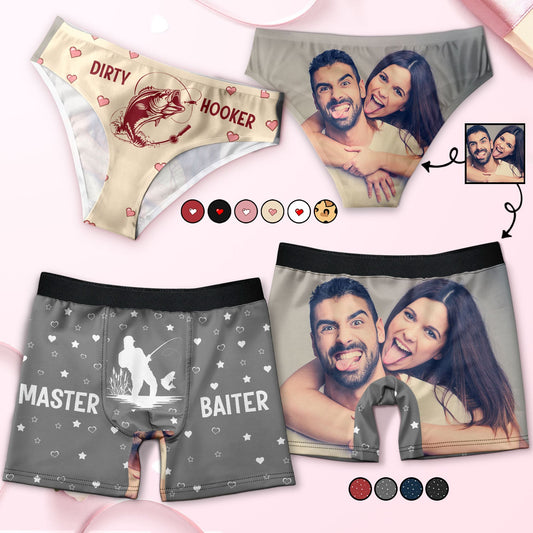 Custom Photo Master Baiter Dirty Hooker - Anniversary, Funny Gift For Spouse, Husband, Wife - Personalized Couple Matching Underwear Briefs