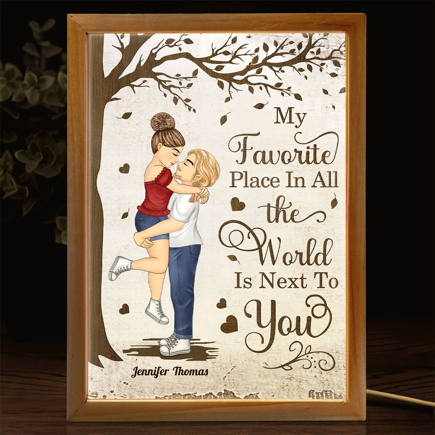 Carrying Couple My Favourite Place In The World - Loving, Anniversary Gift For Spouse, Husband, Wife - Personalized Picture Frame Light Box