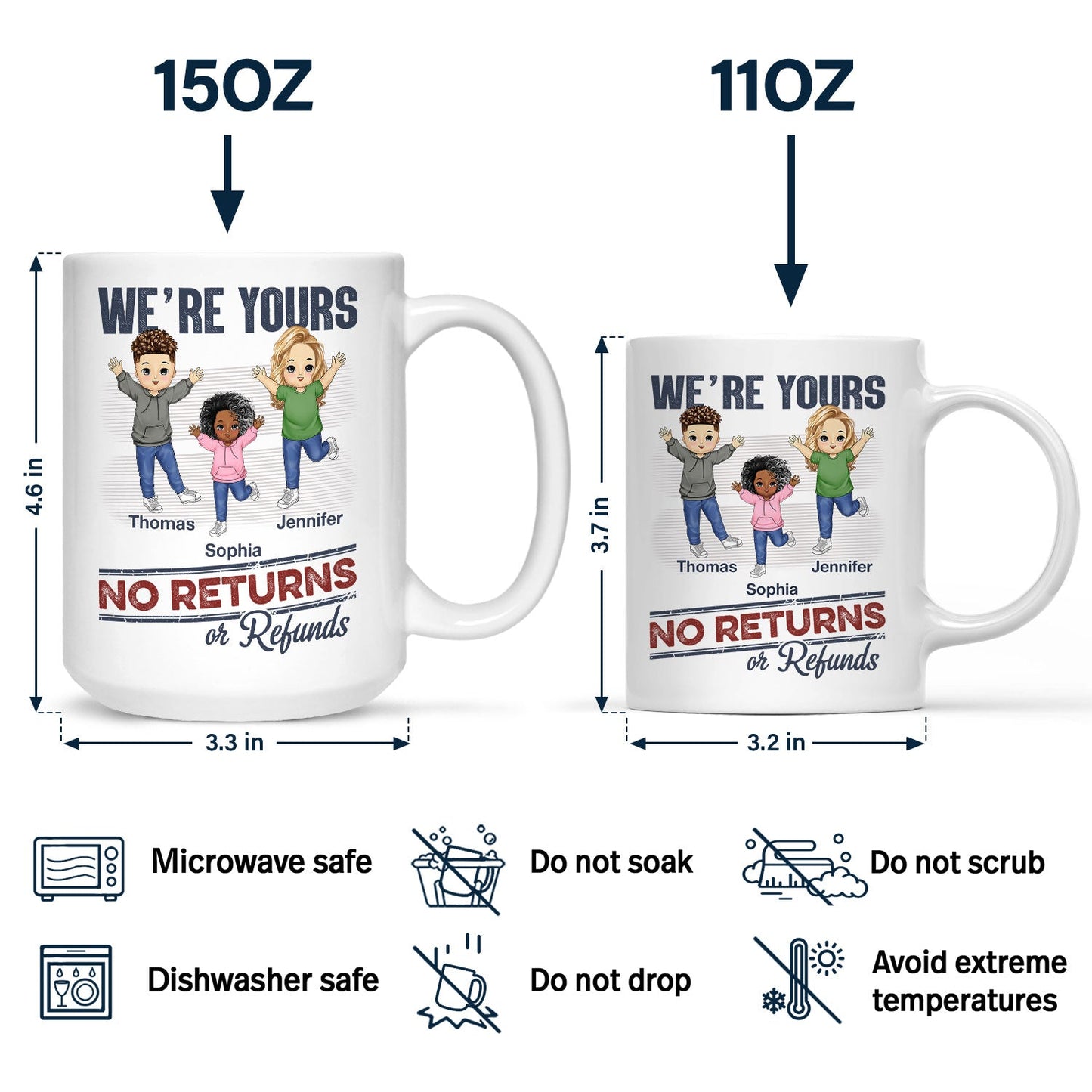 No Returns Or Refunds Funny Chibi Grandkids - Gift For Dad, Mom, Grandma, Grandpa - Personalized Mug