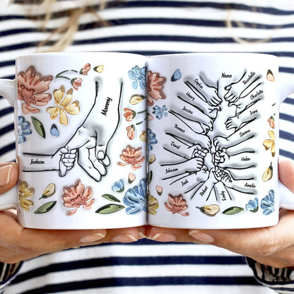 Hand In Hand, I Will Always Protect You, Mom To Grandma - Gift For Mother, Nana - 3D Inflated Effect Printed Mug, Personalized White Edge-to-Edge Mug