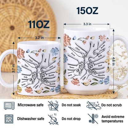 Hand In Hand, I Will Always Protect You, Mom To Grandma - Gift For Mother, Nana - 3D Inflated Effect Printed Mug, Personalized White Edge-to-Edge Mug