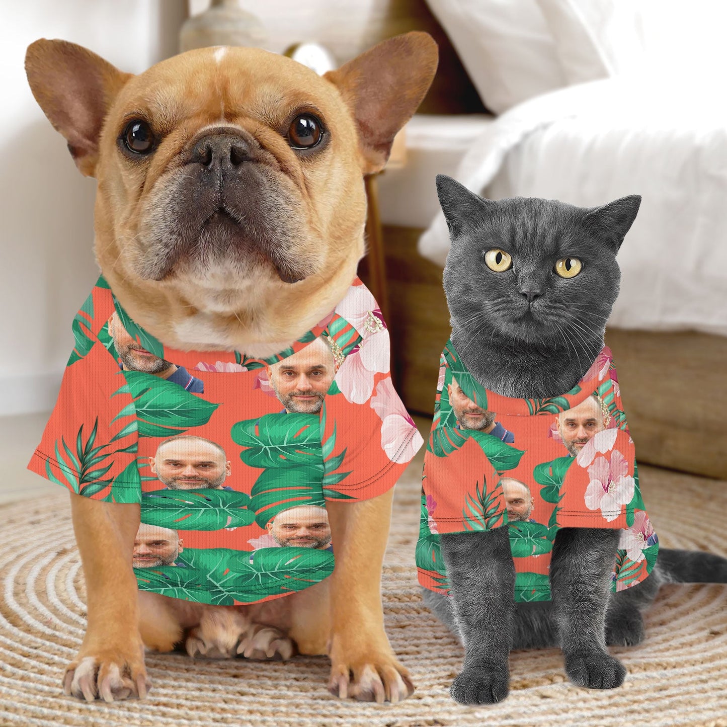 Custom Photo Funny Family Pet Dad Face - Tropical Style - Personalized Pet Shirt