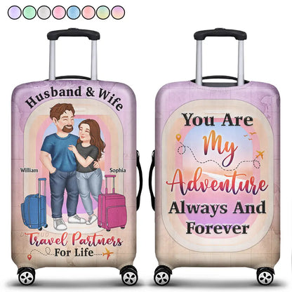 Husband And Wife Travel Partners For Life Arm In Arm Couple - Personalized Luggage Cover