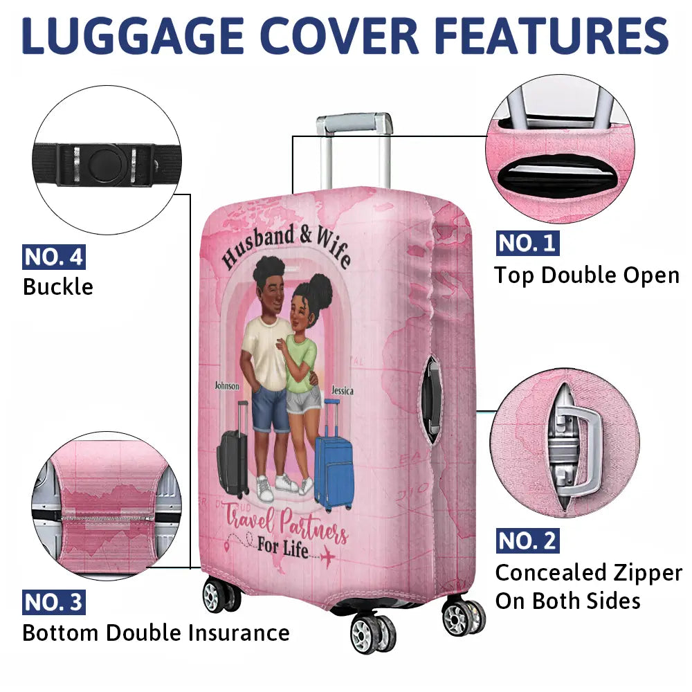 Husband And Wife Travel Partners For Life Arm In Arm Couple - Personalized Luggage Cover