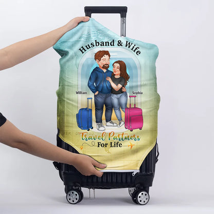 Husband And Wife Travel Partners For Life Arm In Arm Couple - Personalized Luggage Cover