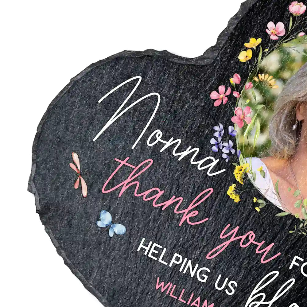 Custom Photo Grandma's Flowers Thank You For Helping Us Bloom - Personalized Heart Memorial Garden Stone