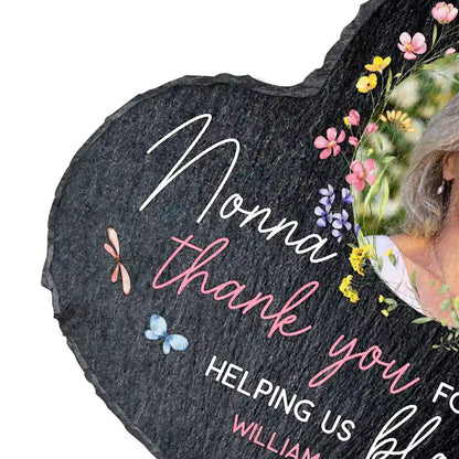 Custom Photo Grandma's Flowers Thank You For Helping Us Bloom - Personalized Heart Memorial Garden Stone