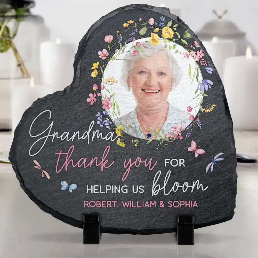 Custom Photo Grandma's Flowers Thank You For Helping Us Bloom - Personalized Heart Memorial Garden Stone