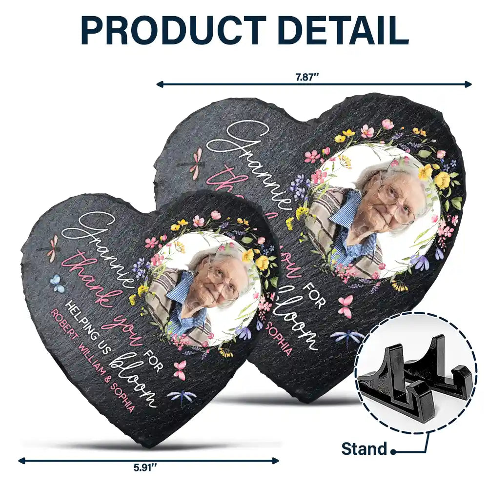 Custom Photo Grandma's Flowers Thank You For Helping Us Bloom - Personalized Heart Memorial Garden Stone