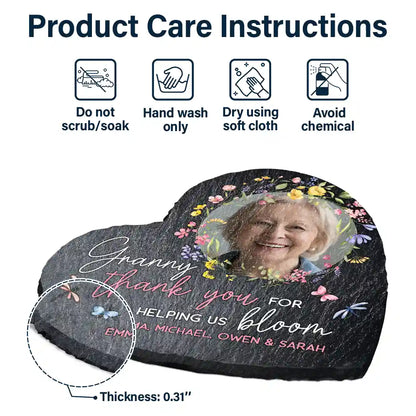 Custom Photo Grandma's Flowers Thank You For Helping Us Bloom - Personalized Heart Memorial Garden Stone
