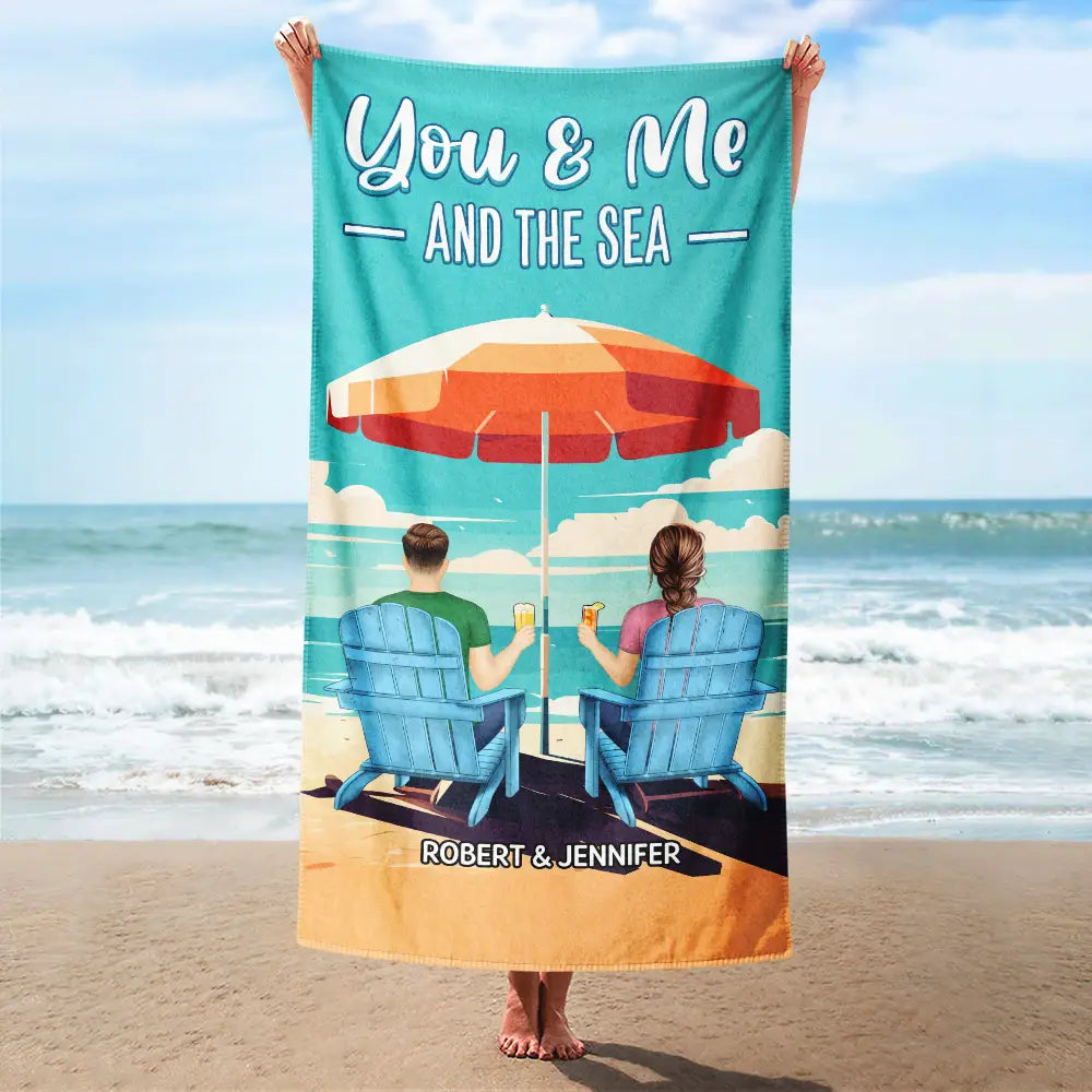Back Couple You And Me And The Sea - Personalized Beach Towel