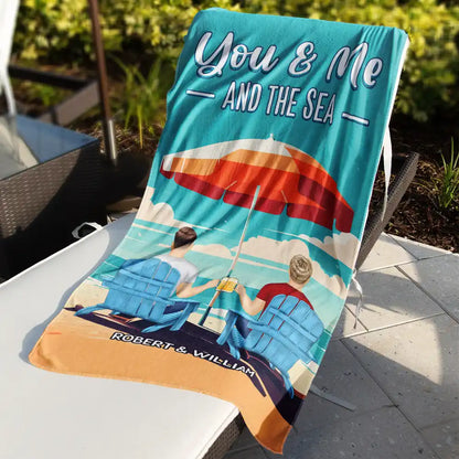 Back Couple You And Me And The Sea - Personalized Beach Towel