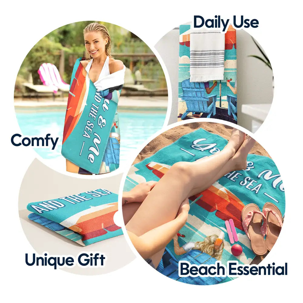 Back Couple You And Me And The Sea - Personalized Beach Towel