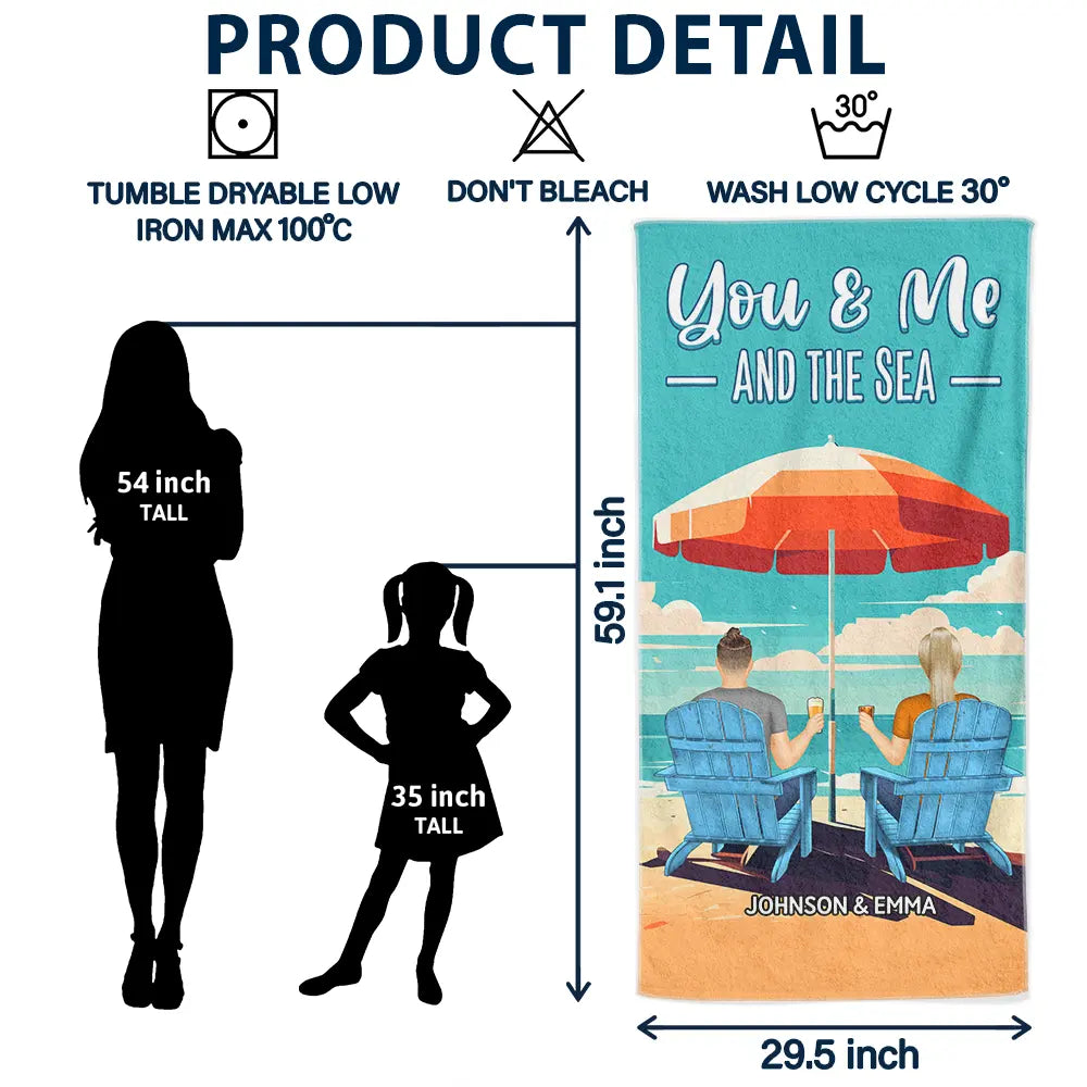 Back Couple You And Me And The Sea - Personalized Beach Towel
