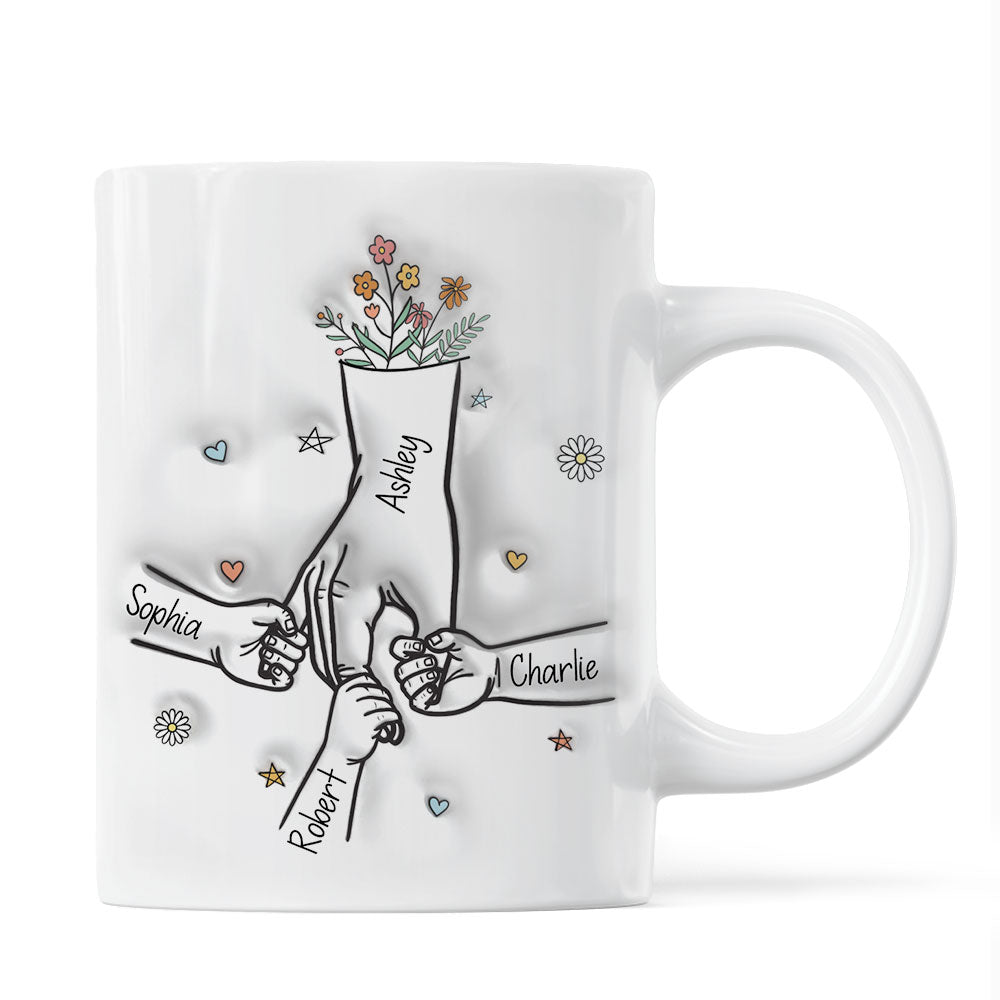 Gift For Mom Kids Holding Mom‘s Hand 3D Inflated Effect Personalized Mug