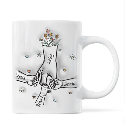 Gift For Mom Kids Holding Mom‘s Hand 3D Inflated Effect Personalized Mug