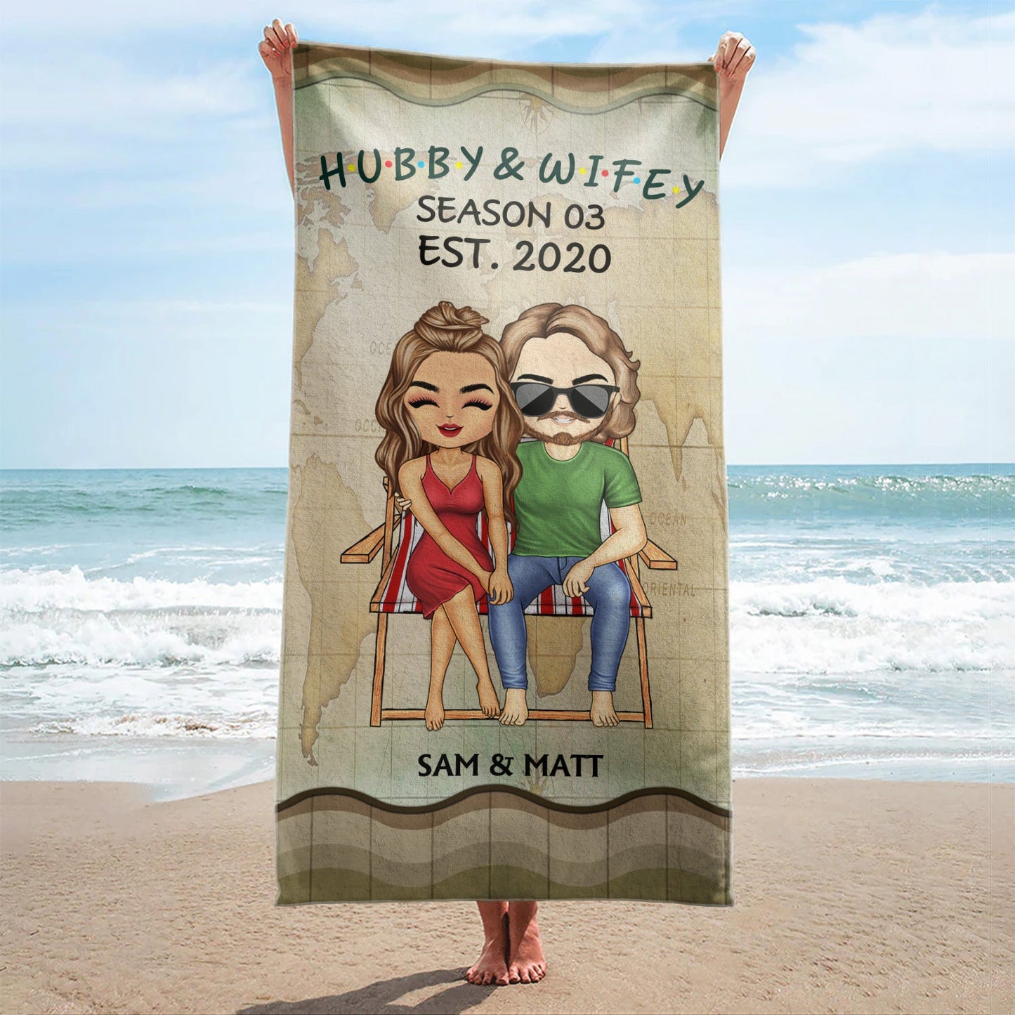 Hubby And Wifey Seasons - Birthday, Anniversary Gift For Spouse, Lover, Husband, Wife, Boyfriend, Girlfriend, Couple - Personalized Custom Beach Towel