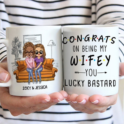 Congrats On Being My Husband You Lucky - Birthday, Anniversary Gift For Spouse, Lover, Hubby, Wifey, Wife, Boyfriend, Girlfriend, Couple - Personalized Custom Mug