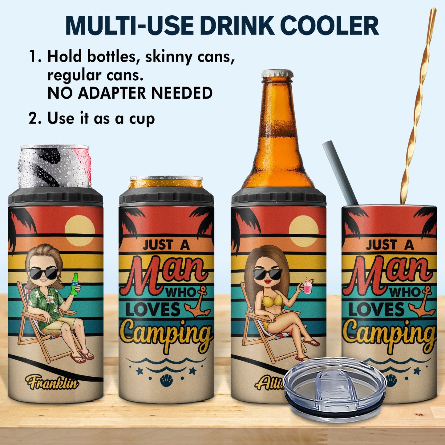 Just A Woman A Man Who Loves Traveling Cruising Beach - Birthday, Vacation Gift For Yourself, Women, Men - Personalized Custom 4 In 1 Can Cooler Tumbler