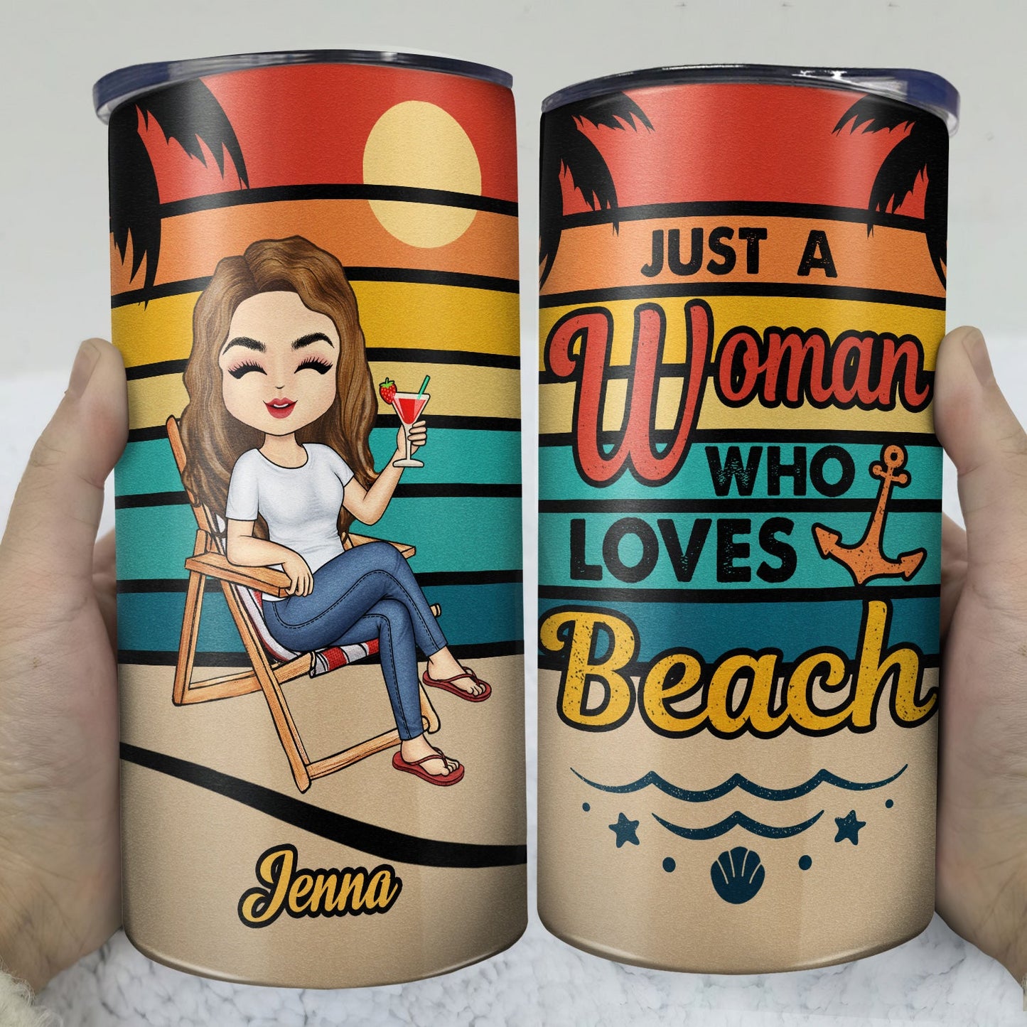 Just A Woman A Man Who Loves Traveling Cruising Beach - Birthday, Vacation Gift For Yourself, Women, Men - Personalized Custom 4 In 1 Can Cooler Tumbler