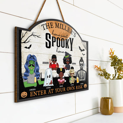 Home Haunted Home Enter At Your Own Risk - Halloween, Birthday, Home Warming, Funny Gift For Couples, Mom, Dad, Family - Personalized Custom Shaped Wood Sign