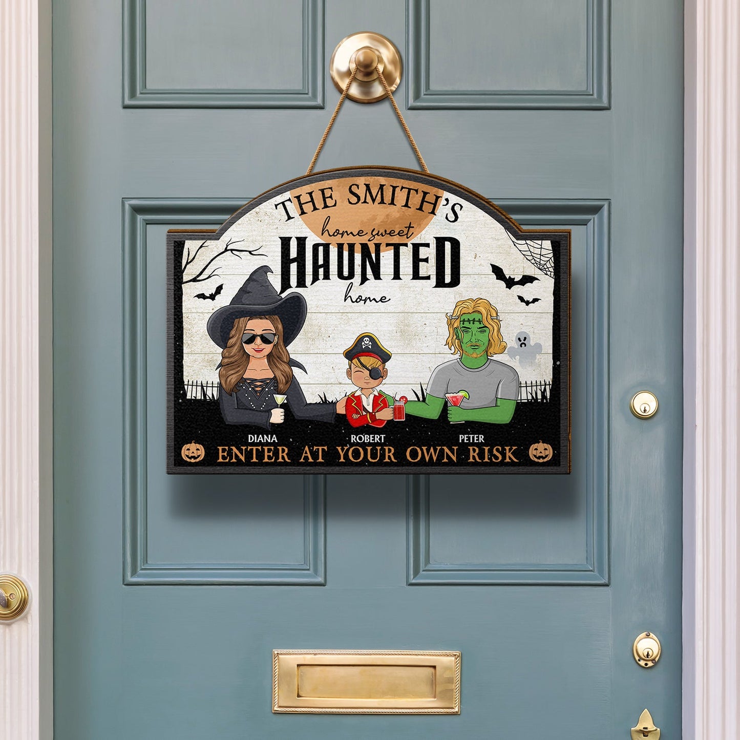 Home Haunted Home Enter At Your Own Risk - Halloween, Birthday, Home Warming, Funny Gift For Couples, Mom, Dad, Family - Personalized Custom Shaped Wood Sign