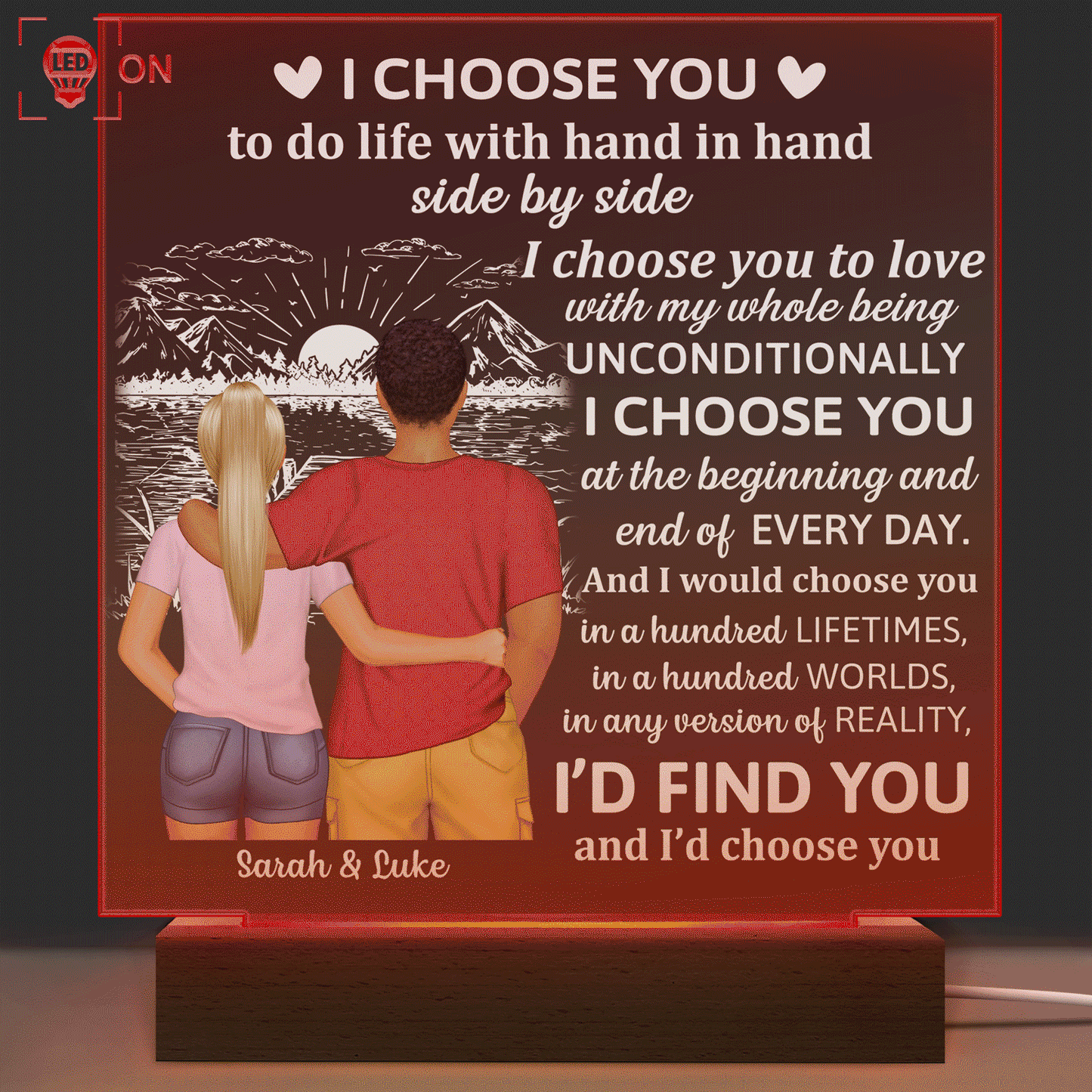 Back Couple The Day I Met You I Have Found The One - Birthday, Loving, Anniversary Gift For Spouse, Husband, Wife, Couple - Personalized 3D Led Light Wooden Base