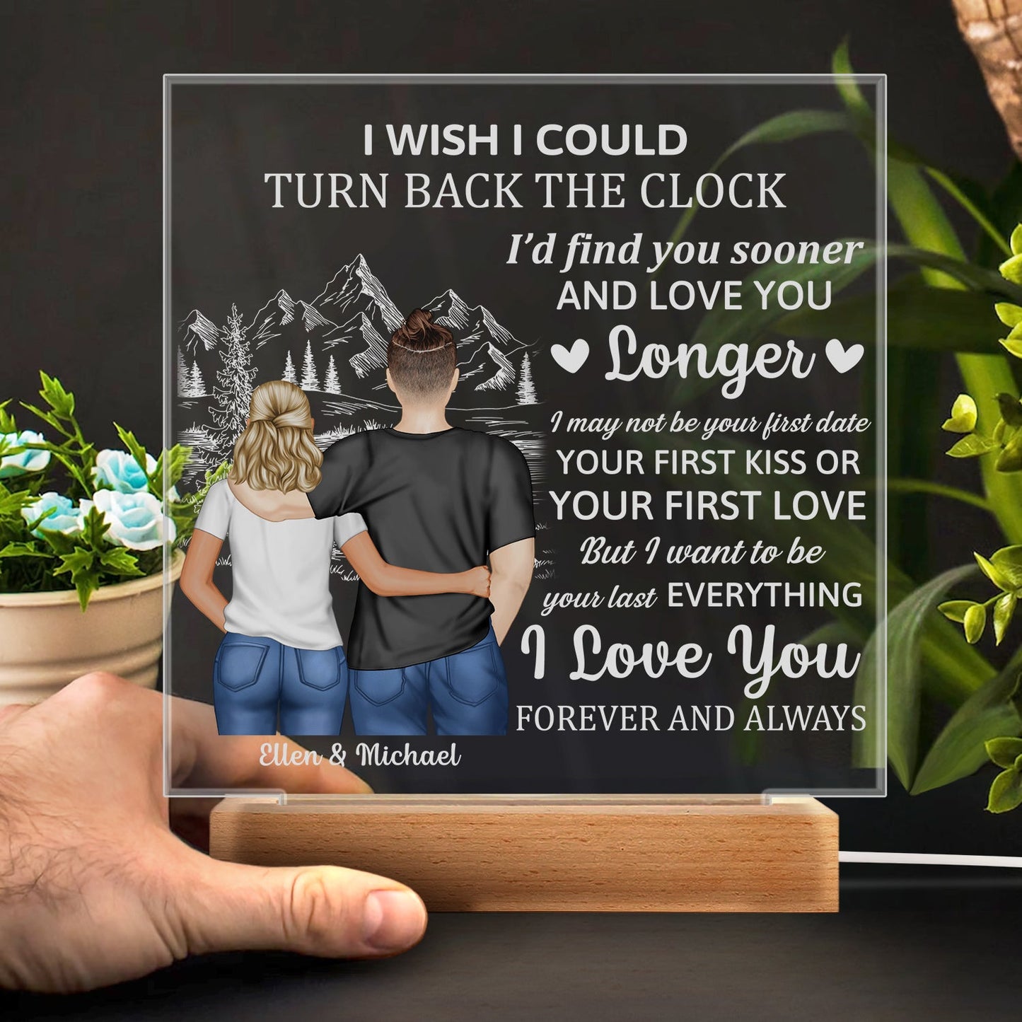 Back Couple The Day I Met You I Have Found The One - Birthday, Loving, Anniversary Gift For Spouse, Husband, Wife, Couple - Personalized 3D Led Light Wooden Base