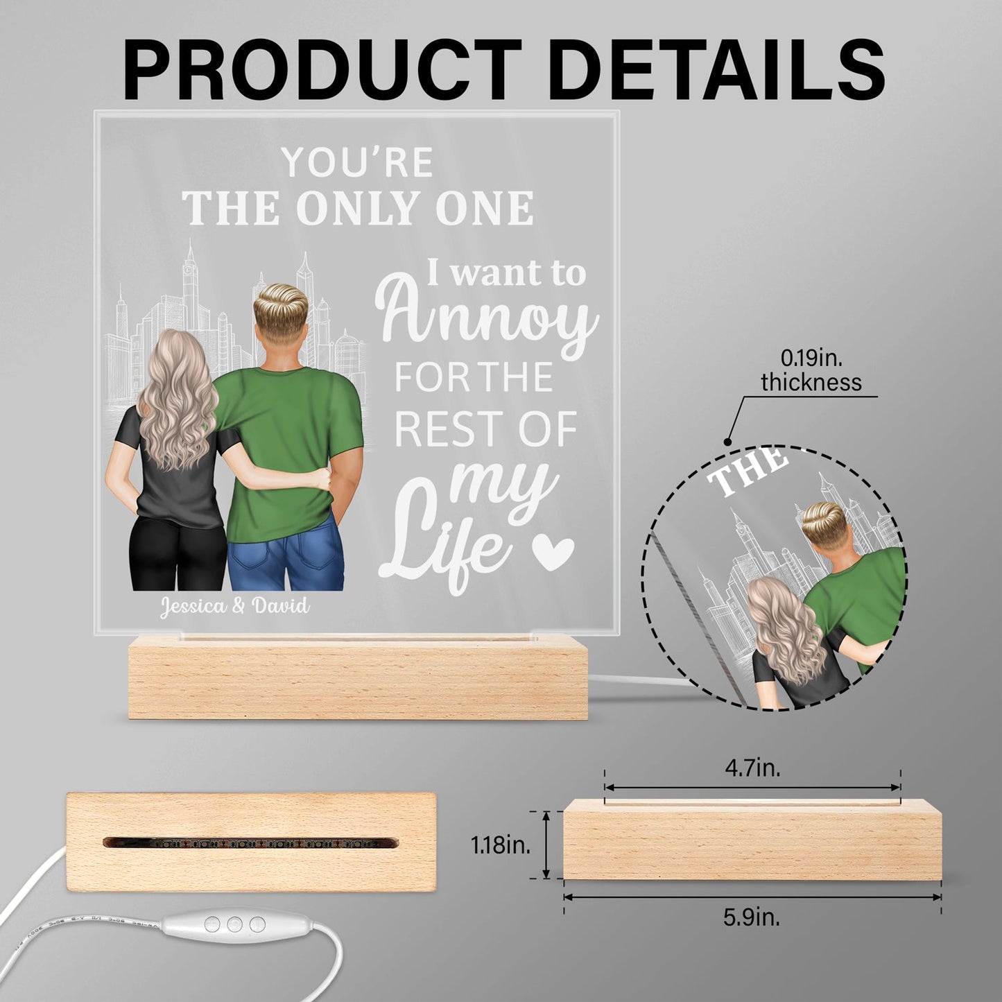Back Couple The Day I Met You I Have Found The One - Birthday, Loving, Anniversary Gift For Spouse, Husband, Wife, Couple - Personalized 3D Led Light Wooden Base