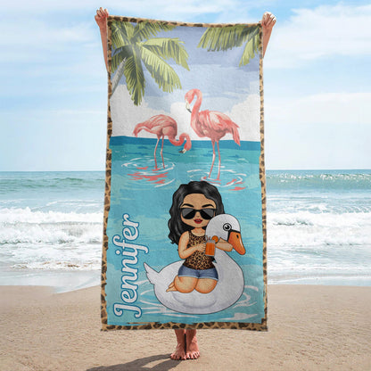 Beach Girl Pool Girl Flamingo Unicorn - Birthday, Anniversary, Travel, Vacation Gift For Woman - Personalized Beach Towel