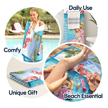 Beach Girl Pool Girl Flamingo Unicorn - Birthday, Anniversary, Travel, Vacation Gift For Woman - Personalized Beach Towel