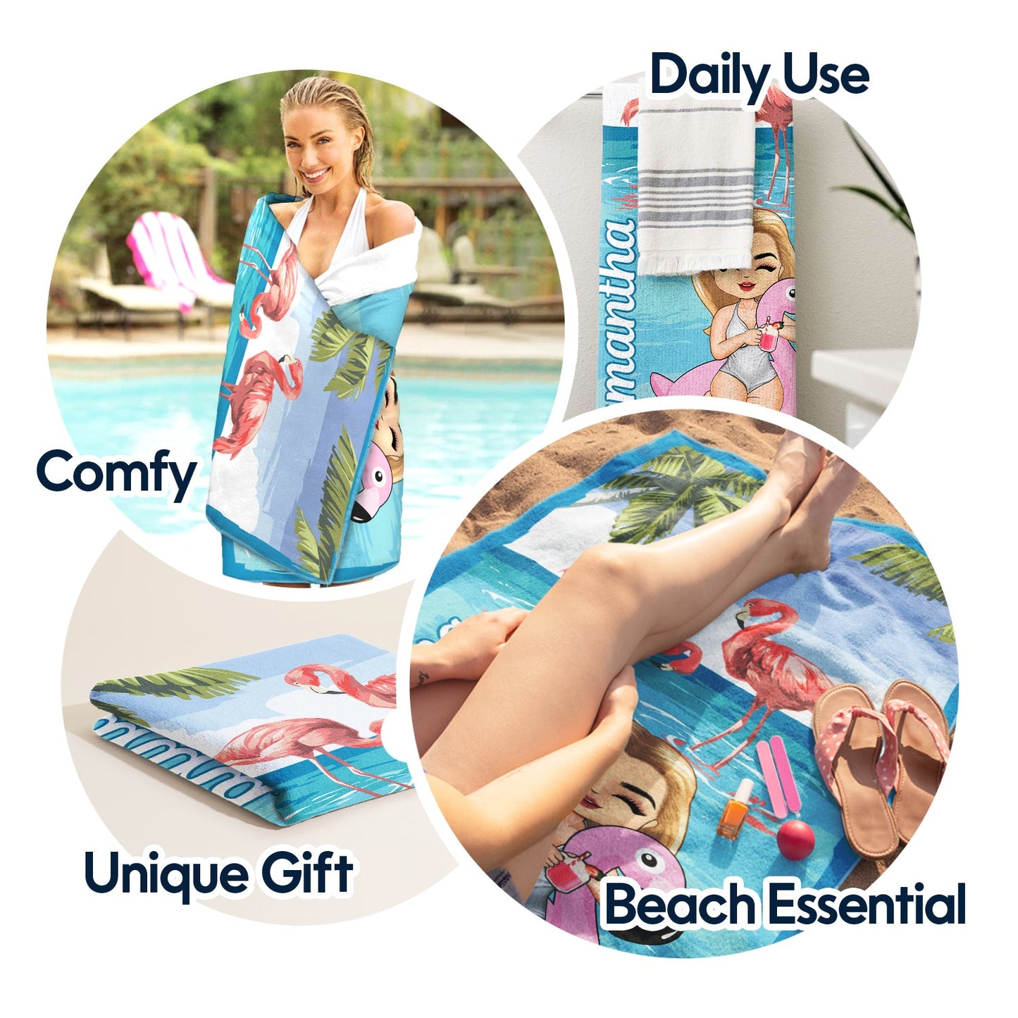 Beach Girl Pool Girl Flamingo Unicorn - Birthday, Anniversary, Travel, Vacation Gift For Woman - Personalized Beach Towel