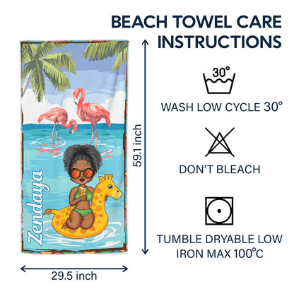 Beach Girl Pool Girl Flamingo Unicorn - Birthday, Anniversary, Travel, Vacation Gift For Woman - Personalized Beach Towel