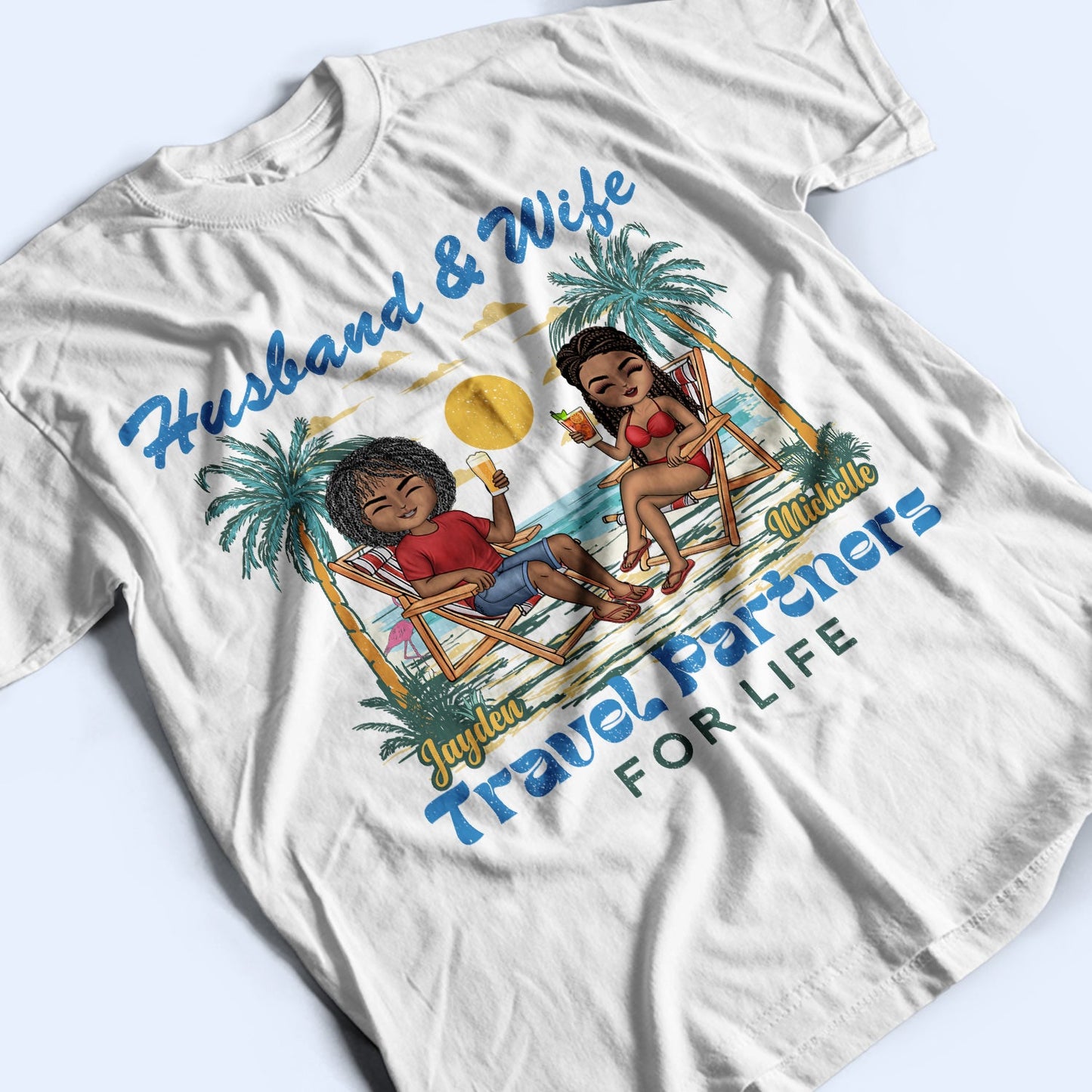 Husband And Wife Travel Partners For Life Beach Traveling - Birthday, Anniversary, Travel, Vacation Gift For Couple, Parents - Personalized T Shirt