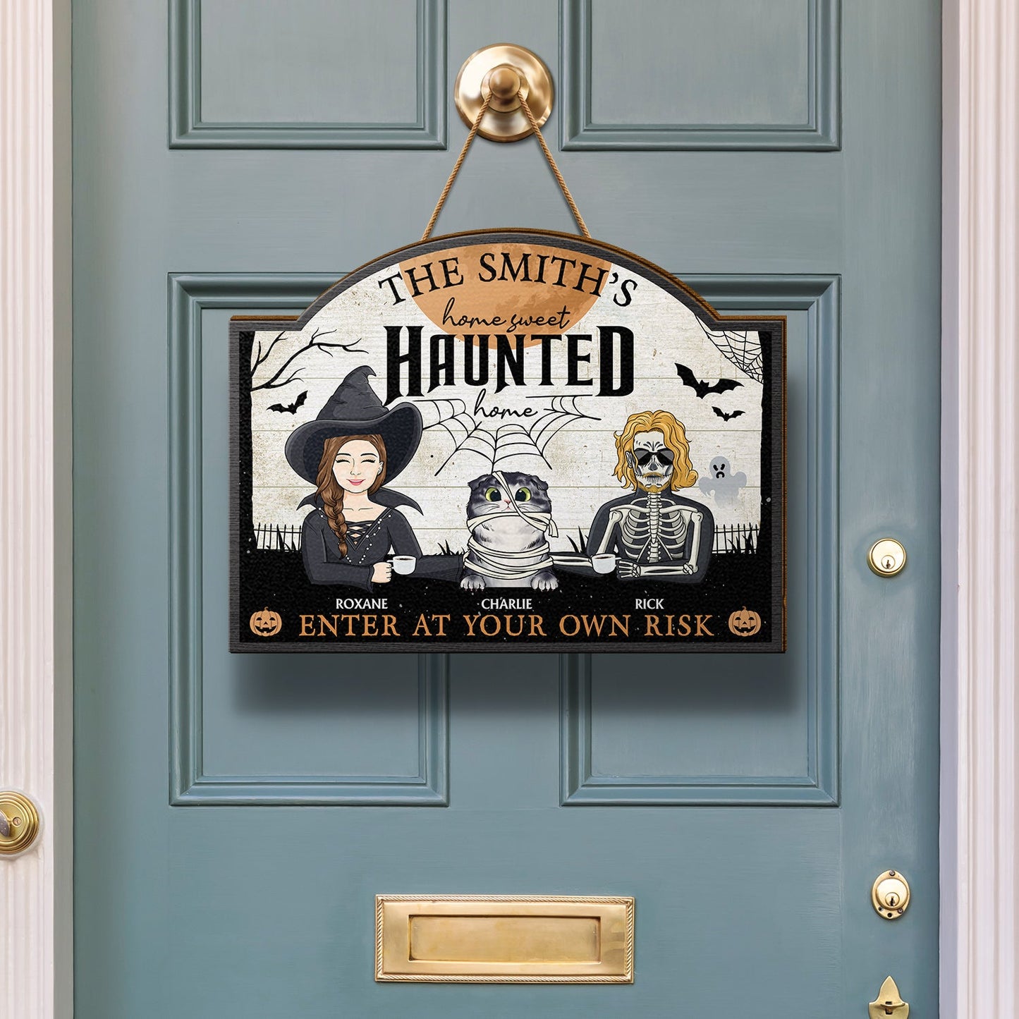 Home Haunted Home Enter At Your Own Risk - Halloween, Birthday, Home Warming, Funny Gift For Couples, Dog, Cat Lovers - Personalized Custom Shaped Wood Sign