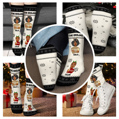 Flat Art - Christmas, Funny Gift For Family, Couple, Dad, Mom, Grandpa, Grandma - Personalized Socks