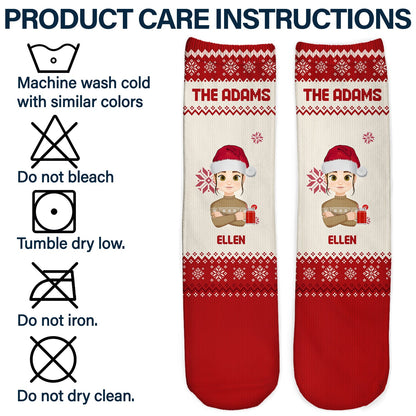 Flat Art - Christmas, Funny Gift For Family, Couple, Dad, Mom, Grandpa, Grandma - Personalized Socks