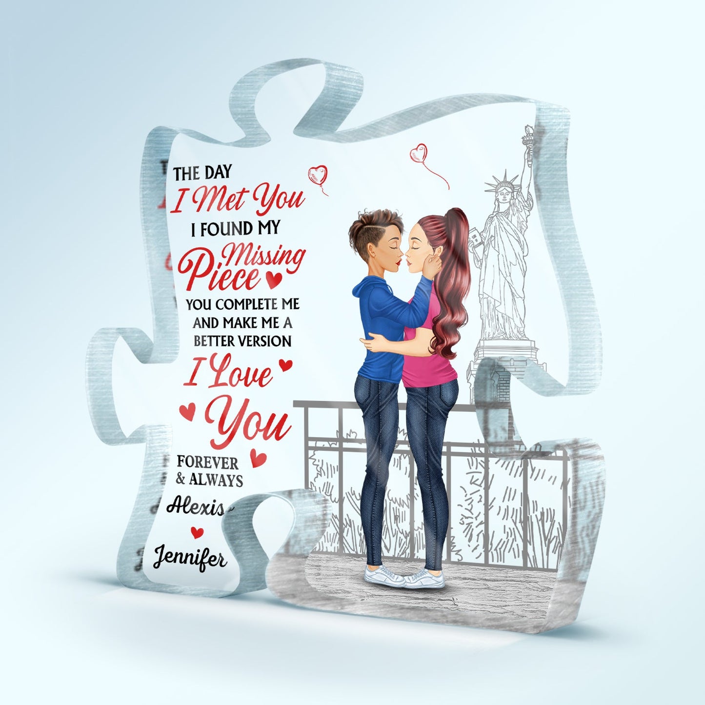 The Day I Met You I Found My Missing Piece - Gift For Couple, Spouse, Husband, Wife - Personalized Puzzle Shaped Acrylic Plaque