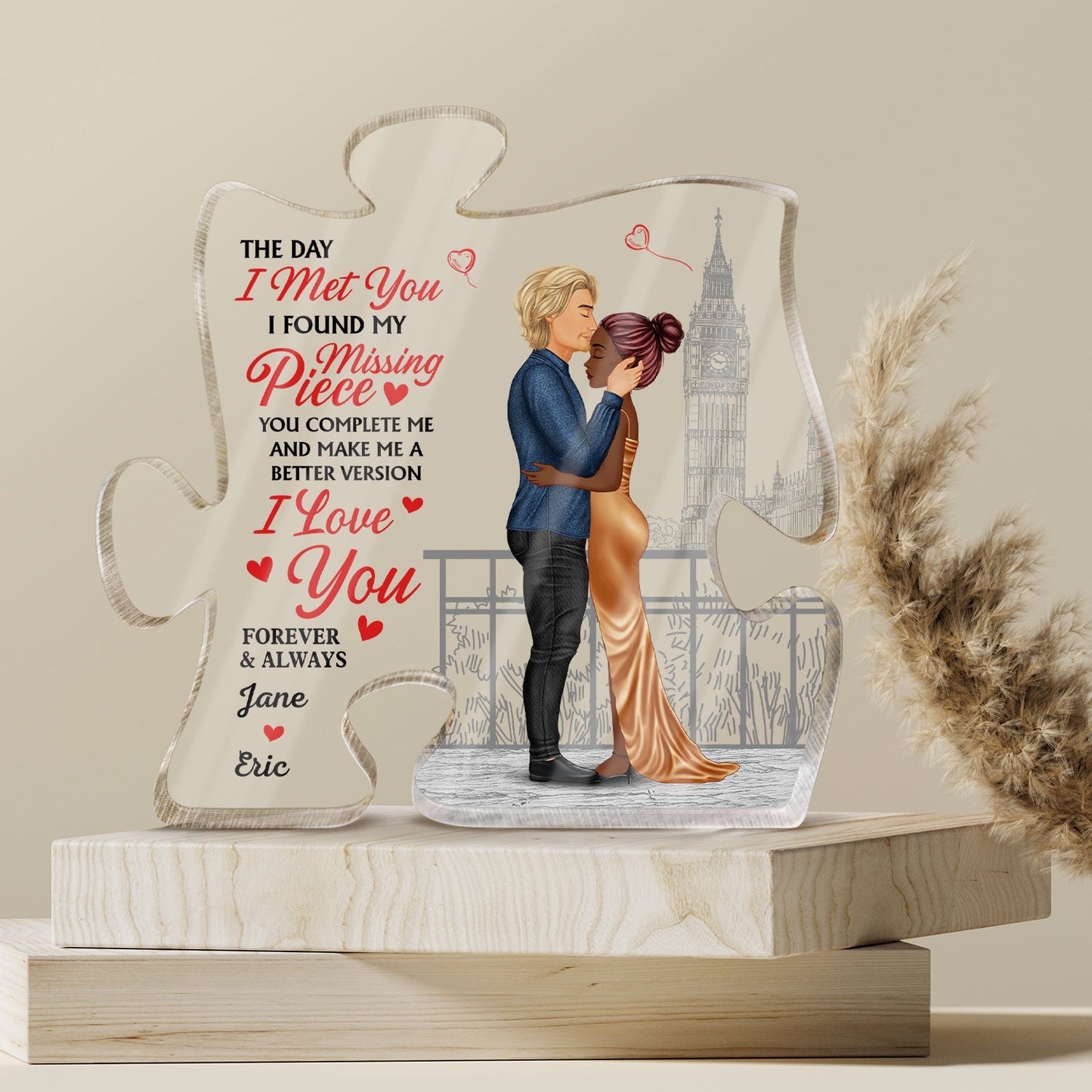 The Day I Met You I Found My Missing Piece - Gift For Couple, Spouse, Husband, Wife - Personalized Puzzle Shaped Acrylic Plaque