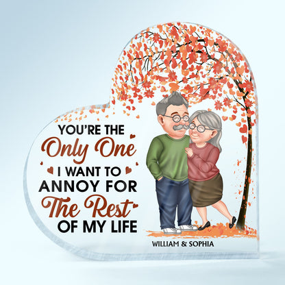 Arm In Arm Couple Annoy For The Rest Of My Life - Anniversary Gift For Spouse, Husband, Wife, Couple - Personalized Heart Shaped Acrylic Plaque