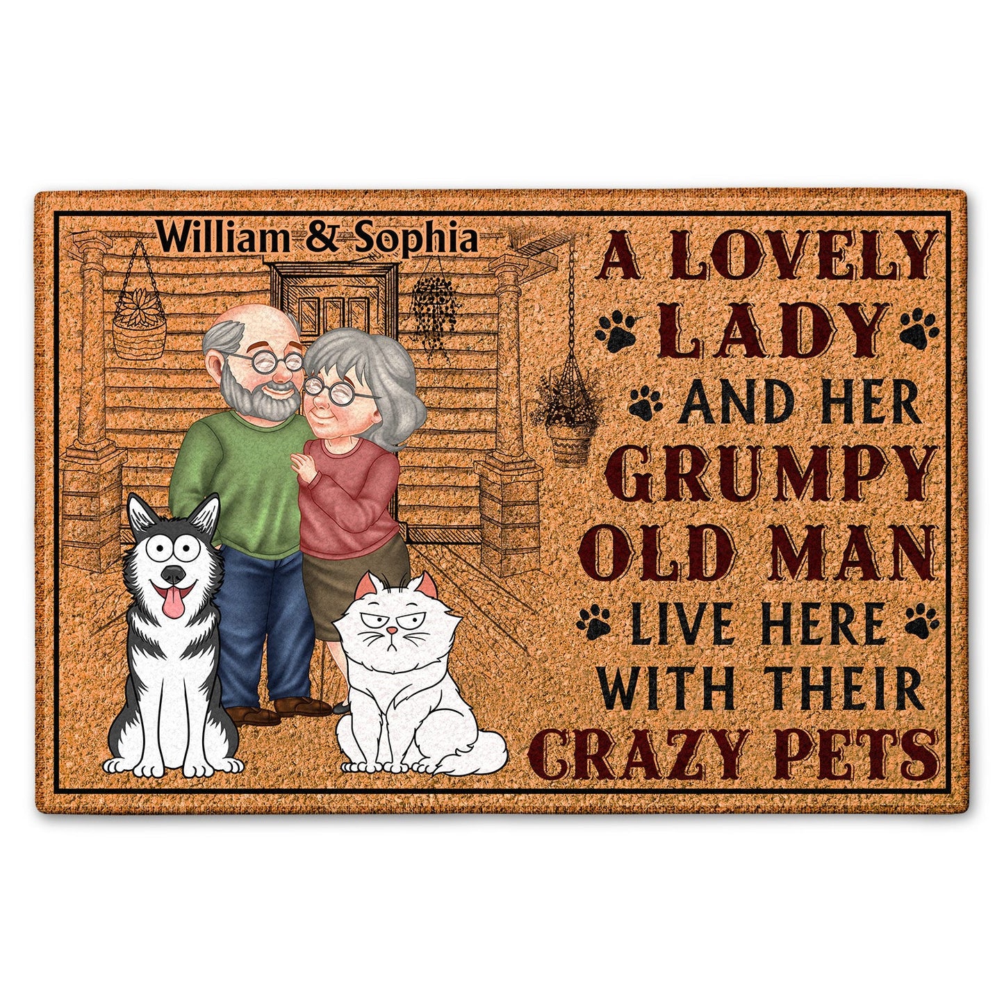 Arm In Arm Couple A Lovely Lady And A Grumpy Old Man Live Here - Anniversary Gift For Spouse, Husband, Wife, Dog, Cat, Pet Lover - Personalized Doormat