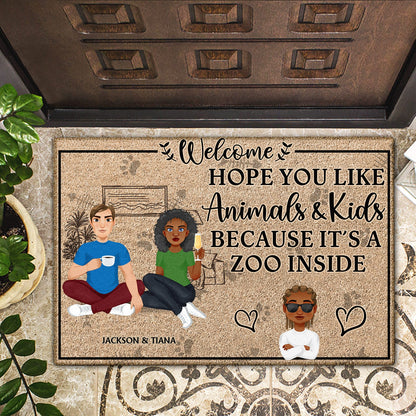 Flat Art Hope You Like Animals And Kids - Anniversary, Birthday, Home Decor Gift For Couple, Family - Personalized Doormat