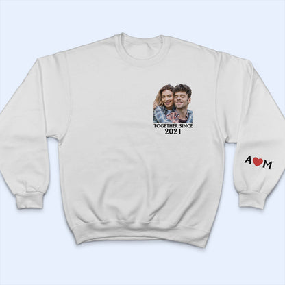 Custom Photo Together Since Husband & Wife - Gift For Couples - Personalized Sweatshirt With Sleeve Imprint