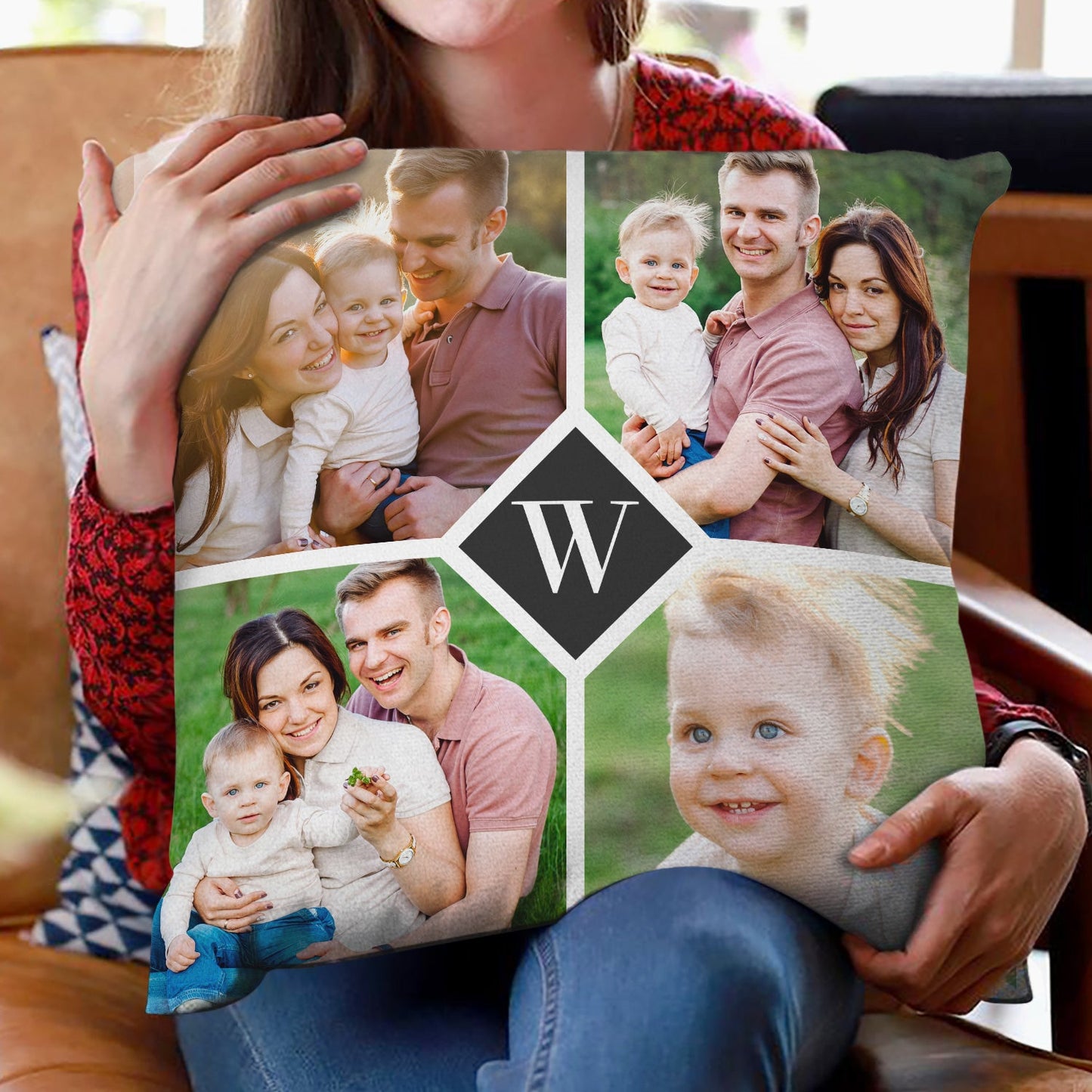 Custom Photo Monogram Letter - Birthday, Holiday Gift For Family, Friend, Parent, Couple, Grandparent - Personalized Pillow