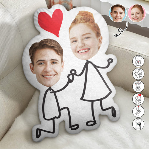 Custom Photo Funny Sketch Stick Couple - Gift For Your Lover, Husband & Wife - Personalized Custom Shaped Pillow