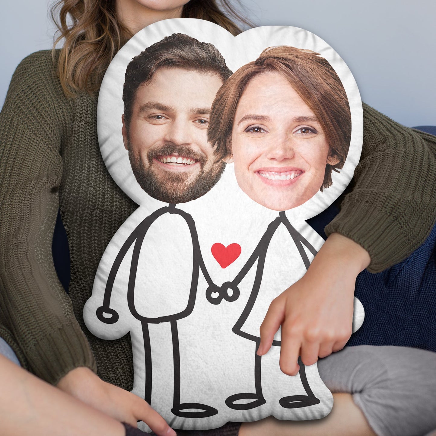 Custom Photo Funny Sketch Stick Couple - Gift For Your Lover, Husband & Wife - Personalized Custom Shaped Pillow
