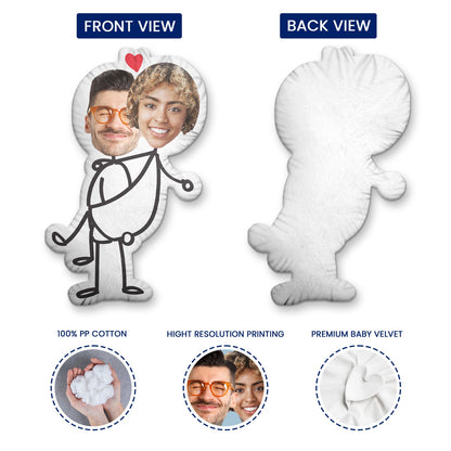 Custom Photo Funny Sketch Stick Couple - Gift For Your Lover, Husband & Wife - Personalized Custom Shaped Pillow