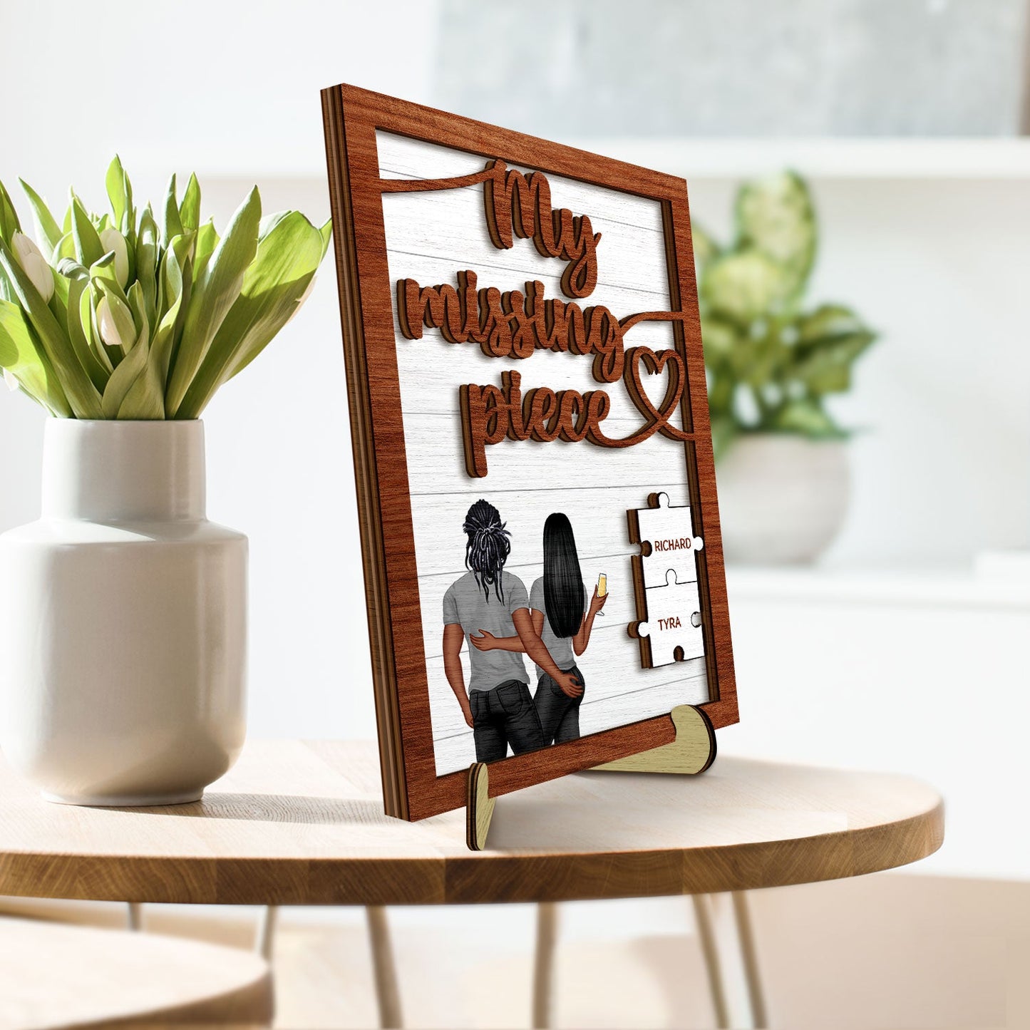 My Missing Piece Backside Couple - Gift For Couples, Husband, Wife - Personalized 2-Layered Wooden Plaque With Stand